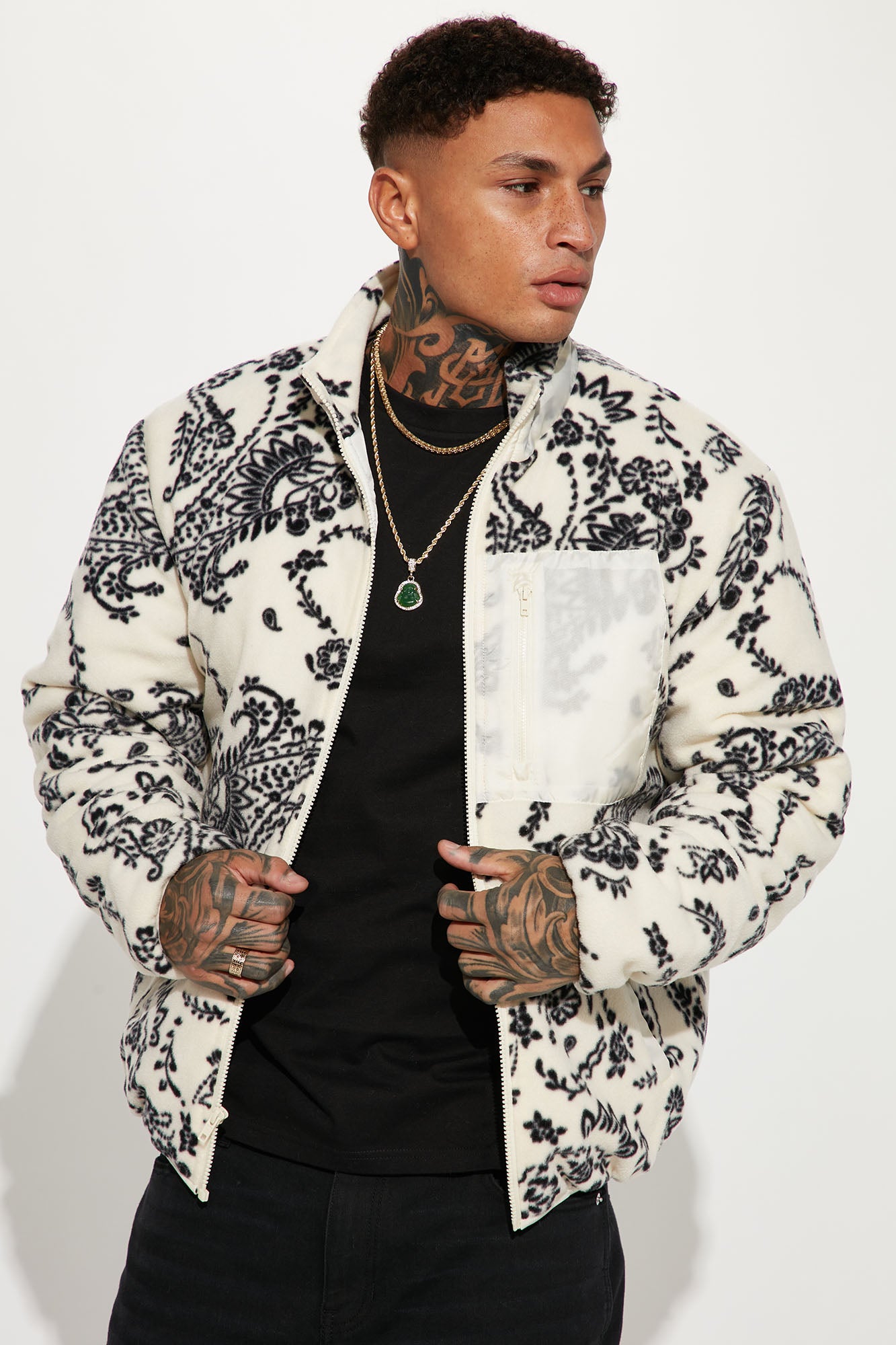 Going Up Paisley Printed Fleece Jacket - Cream Combo