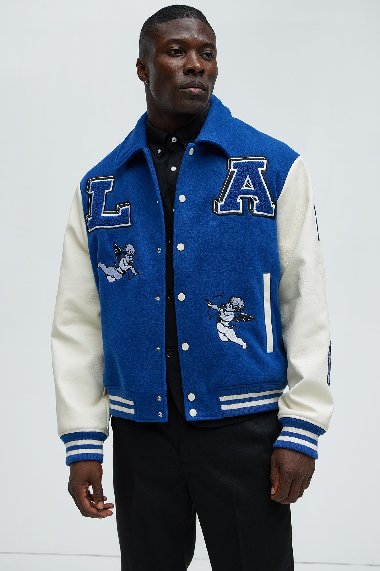 LA Patchwork Varsity Jacket - Royal Combo