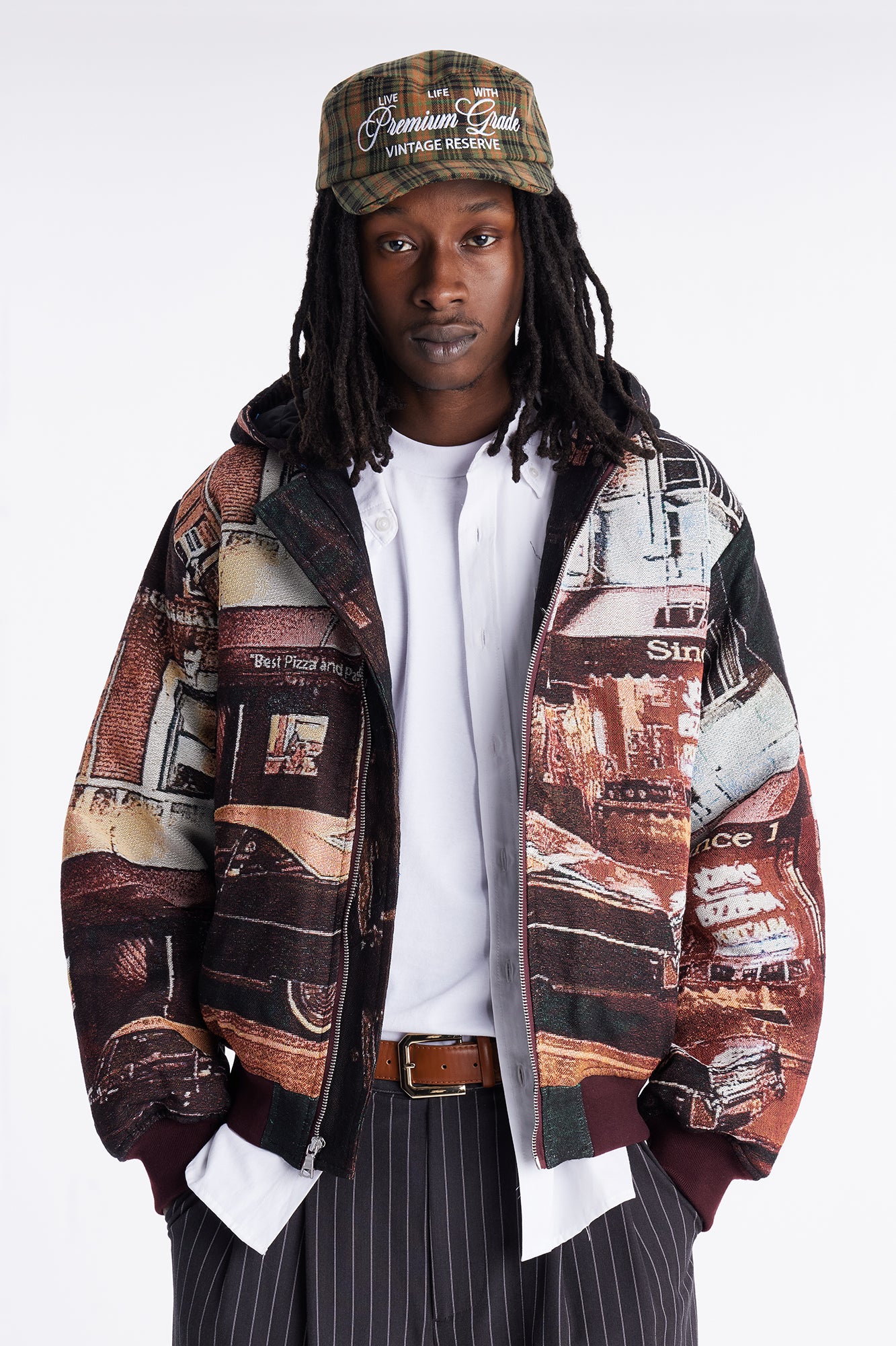 Oversized Burgundy Through The Night Tapestry Hooded Bomber Jacket