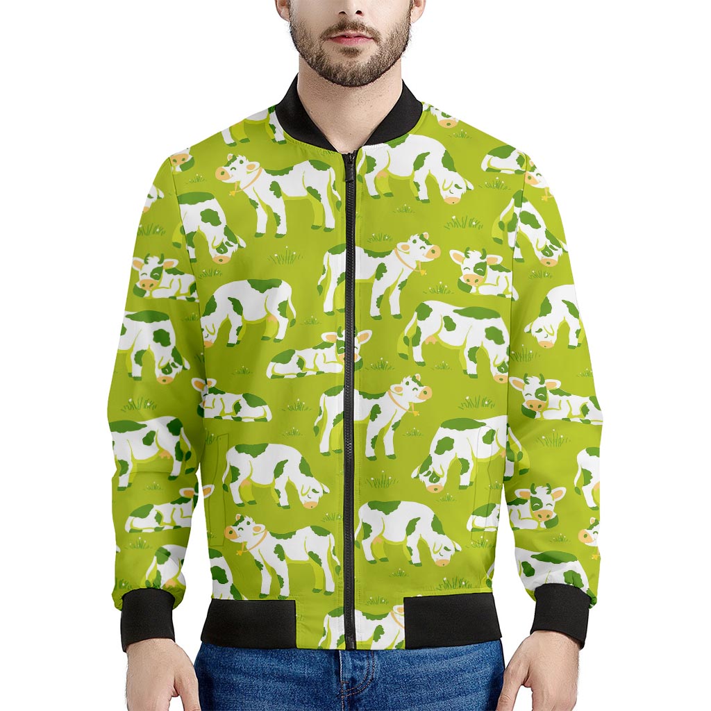 Cute Smiley Cow Pattern Print Men's Bomber Jacket