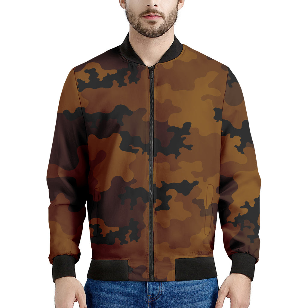 Dark Brown Camouflage Print Men's Bomber Jacket